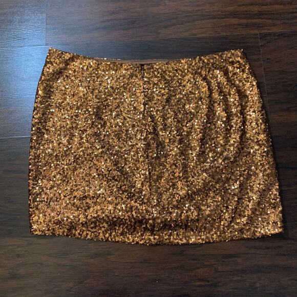 MM Couture Miss Me bronze sequin mini skirt size L - Picture 3 of 10